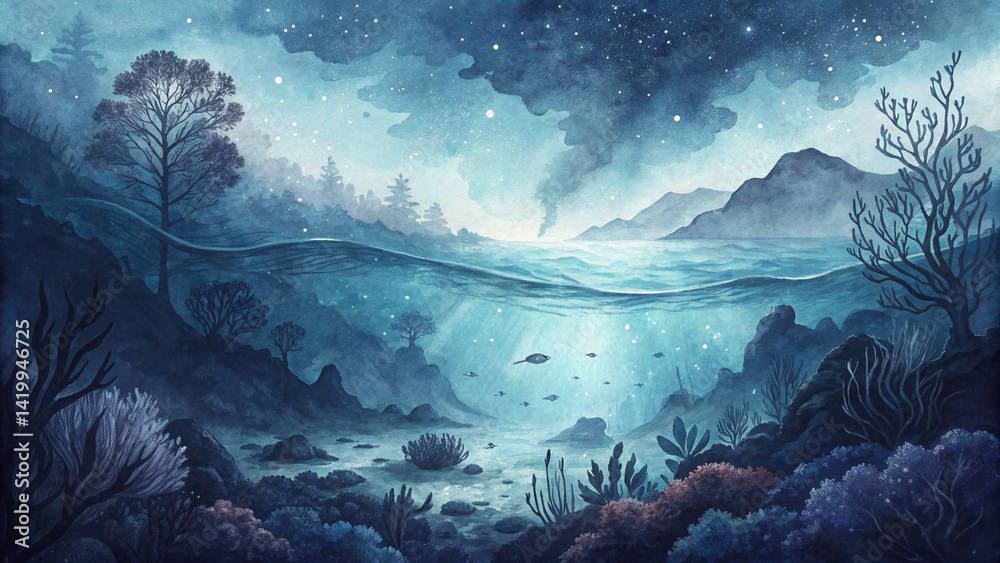 Underwater Scene with Stars and Mystical Vibes