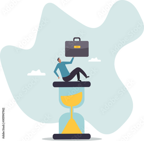 Wasting time waiting and never start new business, time fly or ineffective thinking or laziness.character for design.