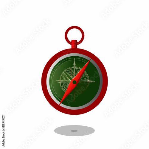 Navigation Compass Vector Illustration With Red Accents On A White Background