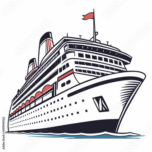 Cruise Ship Vector Illustration Large Passenger Liner Traveling On Water