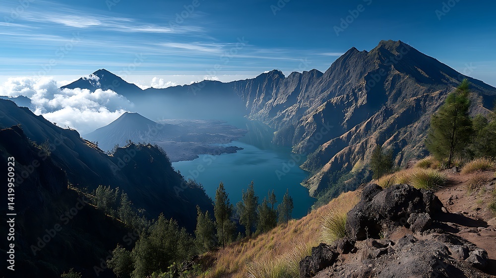 Fototapeta premium Volcanic caldera lake in mountain range