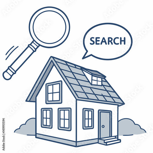 Finding A New Home House Search Concept With Magnifying Glass