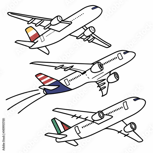 Cartoon Airplanes With Flags Illustration Representing Different Nationalities And Travel