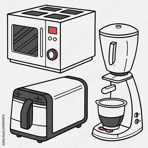 Minimalist Illustration Of Kitchen Appliances Toaster Oven And Stand Mixer For Web And Print