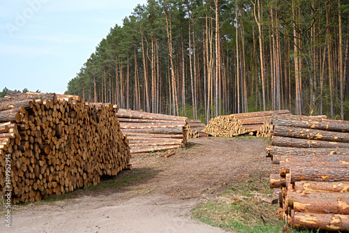 Pine timber harvesting industry in the open forest