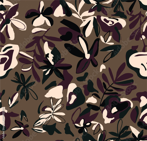 abstract, vector, monochrome, big flowers, all over textiles design, illustration digital image can be used for wrapping paper