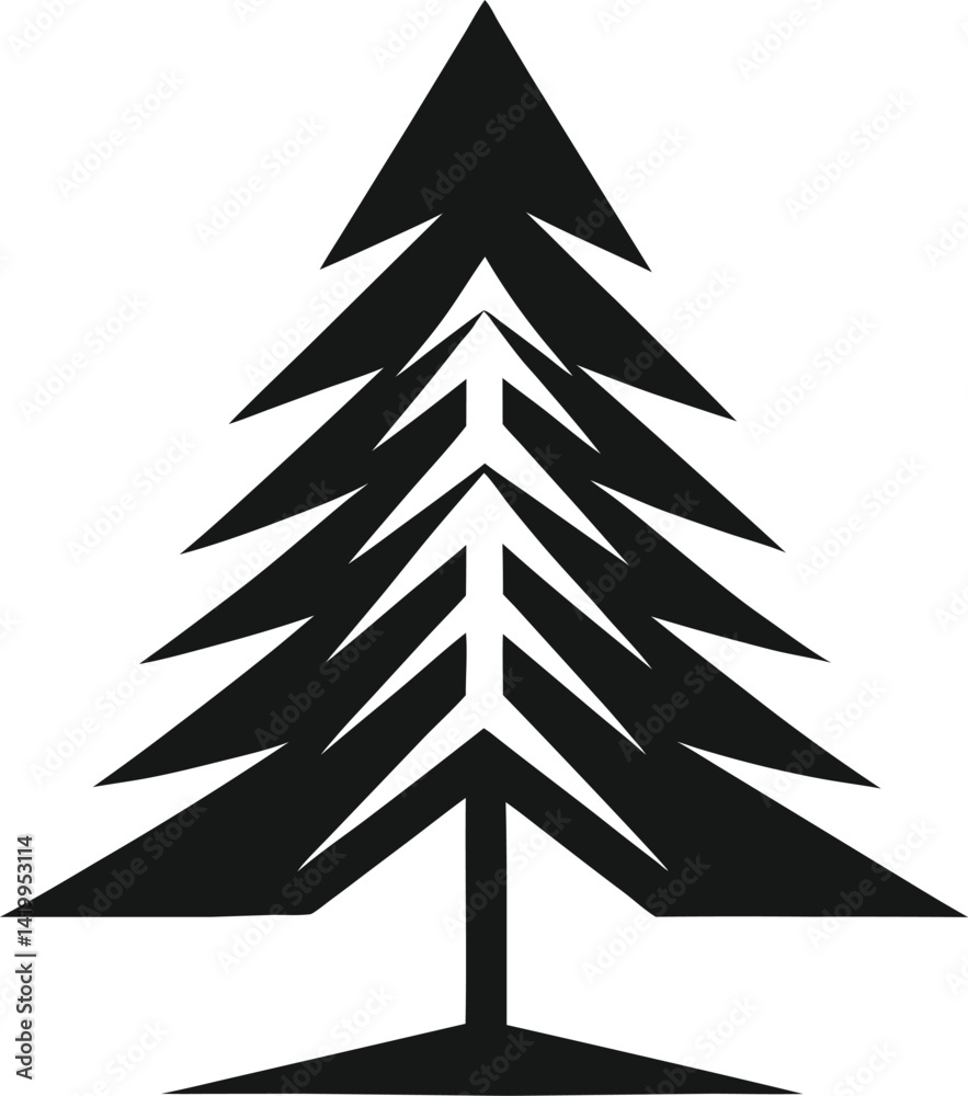 Obraz premium Stylish black and white silhouette of a stylized fir tree Isolated On Vector Illustration