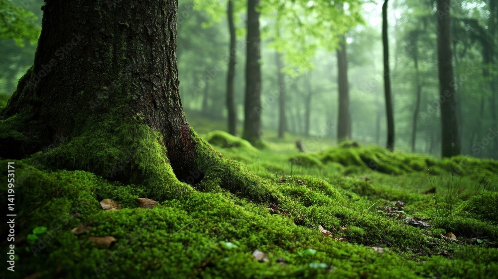 Lush, green forest floor covered in moss. Lush, green forest floor covered in moss.