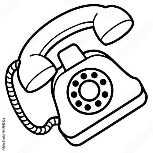 Retro Rotary Phone Outline Illustration Old Fashioned Communication Device Isolated On White