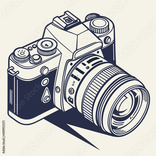 Vector Illustration Of An Old Camera Vintage Style Photography Equipment Artwork
