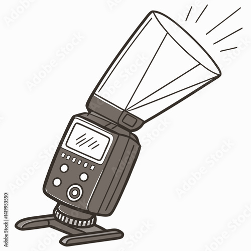 Illustration Of Camera Flash Speedlight With Bouncer Accessory For Photography Equipment