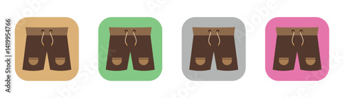 Short pants icon set. Flat style shorts bermuda vector, icons between colourful square shape. Modern short pant silhouette symbol web graphic design. Vector illustration. EPS 10