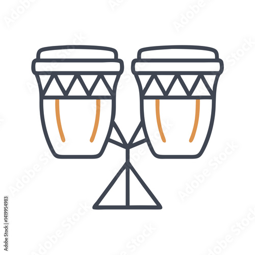 Bongo Drums Icon Representing Percussion Instrument and Rhythm Section