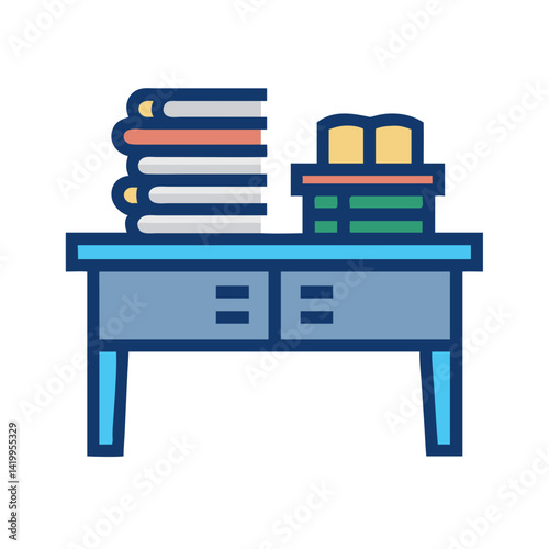 Books on Desk Icon Representing Reading Table and Study Workspace