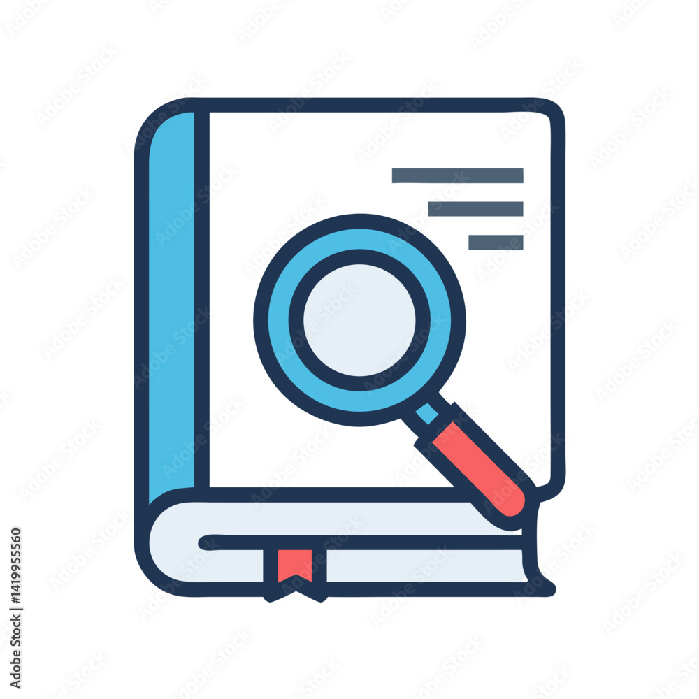 Book with Magnifying Glass Icon Representing Research and In-Depth Study Book with Magnifying Glass Icon Representing Research and In-Depth Study