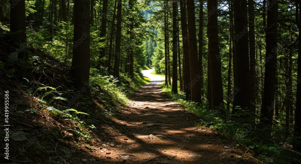 Fototapeta premium Path in a Sunlit Forest - Photo