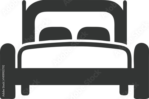 Bed Icon Silhouette with Pillows Isolated on Transparent Background