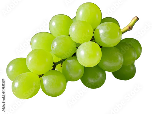 Fresh green grapes, vibrant cluster, juicy fruit, crisp detail, PNG file isolated on transparent background, cut out, clipping path
