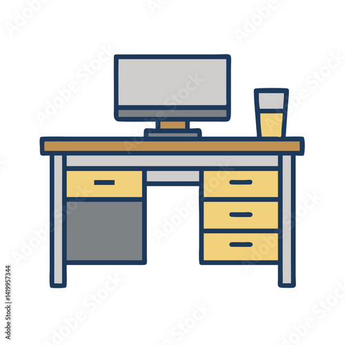 Computer Desk with Drawers Icon Representing Home Office Workspace and Organization