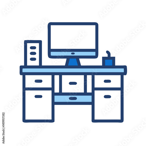 Computer Desk with Drawers Icon Representing Home Office Workspace and Organization
