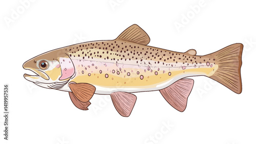 This image shows a detailed illustration of a brown trout depicted in profile against a plain white background. The illustration is in a painterly style with the brushstrokes clearly visible.