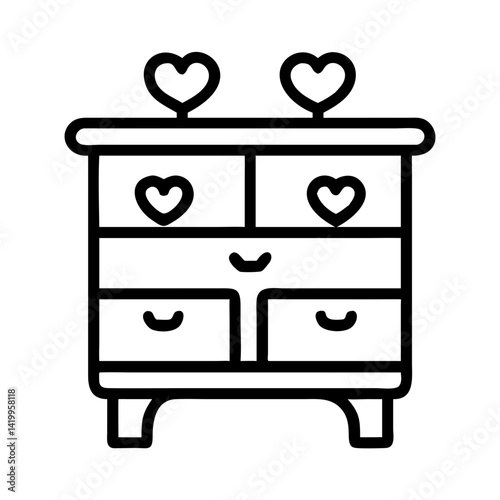 Drawer Unit with Heart Handles Icon Representing Storage and Romantic Decoration