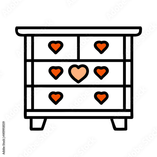 Drawer Unit with Heart Handles Icon Representing Storage and Romantic Decoration