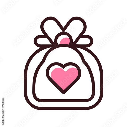 Heart Gift Bag Icon Representing Wedding Favor and Romantic Gift