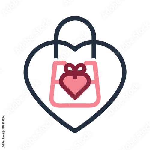 Heart Gift Bag Icon Representing Wedding Favor and Romantic Gift