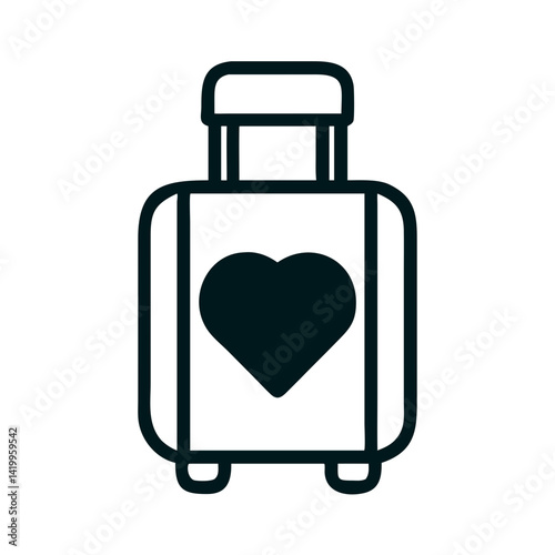 Heart Luggage Icon Representing Honeymoon Packing and Romantic Travel