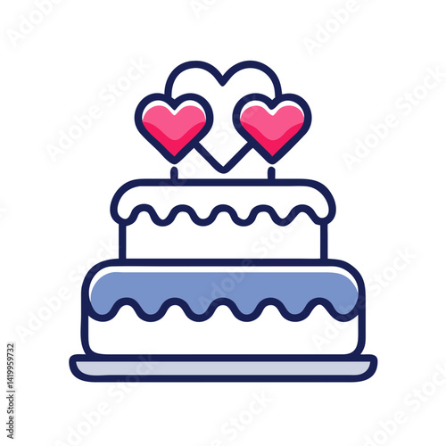 Heart-Topped Cake Icon Representing Wedding Celebration and Romantic Dessert