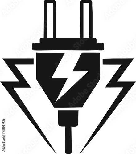 Simple black and white electric plug icon