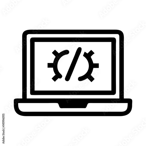 Laptop with Code Icon Representing Software Development and Programming