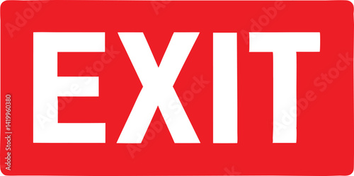 Red Exit Sign Board White Text Sticker on a Vector Illustration