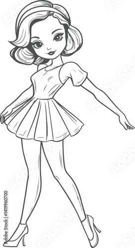 Elegant Sketch: A detailed pencil sketch of a stylish woman in a fashionable dress, capturing grace and poise. 