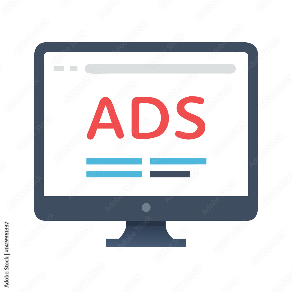 Monitor with Ads Icon Representing Digital Advertising and Online Marketing Display Monitor with Ads Icon Representing Digital Advertising and Online Marketing Display