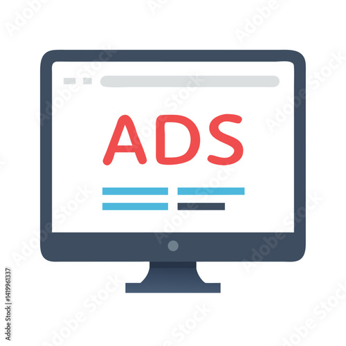 Monitor with Ads Icon Representing Digital Advertising and Online Marketing Display