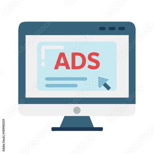 Monitor with Ads Icon Representing Digital Advertising and Online Marketing Display