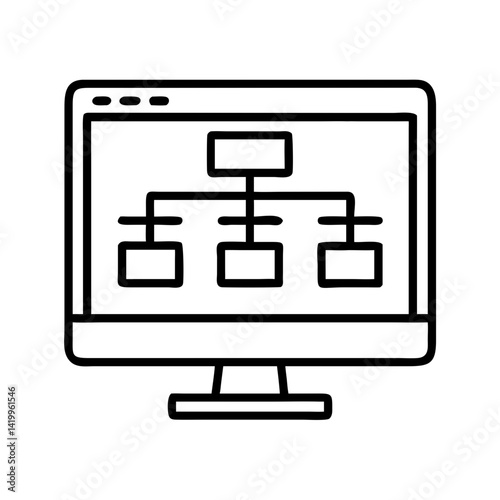 Monitor with Flowchart Icon Representing Website Structure and Digital Workflow Planning