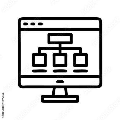 Monitor with Flowchart Icon Representing Website Structure and Digital Workflow Planning