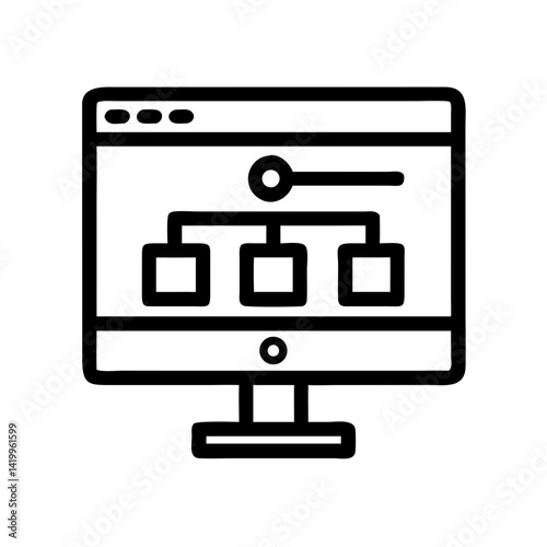 Monitor with Flowchart Icon Representing Website Structure and Digital Workflow Planning