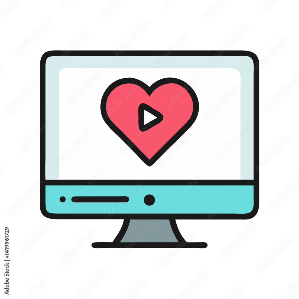 Monitor with Heart Video Icon Representing Virtual Romance and Online Relationship Monitor with Heart Video Icon Representing Virtual Romance and Online Relationship