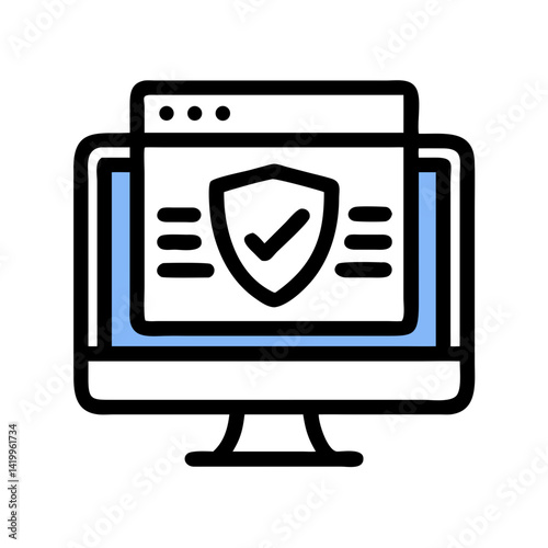 Monitor with Shield Icon Representing Web Security and Online Protection