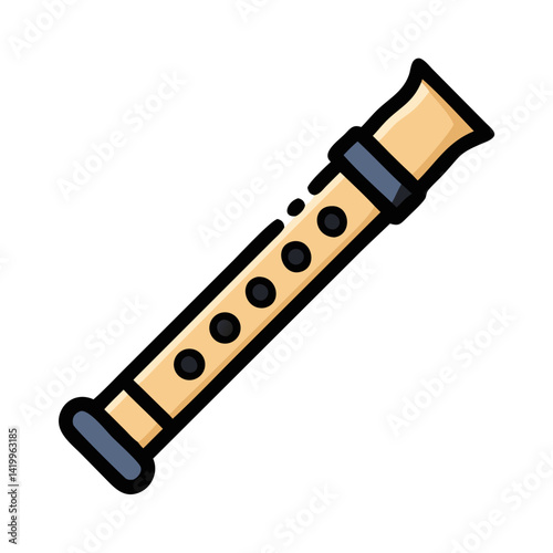 Recorder Flute Icon Representing School Wind Instrument for Music Education and Practice