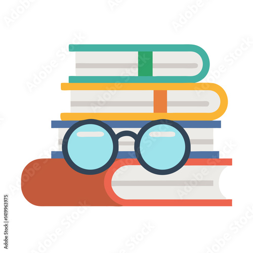 Stack of Books with Glasses Icon Representing Study and Knowledge Acquisition
