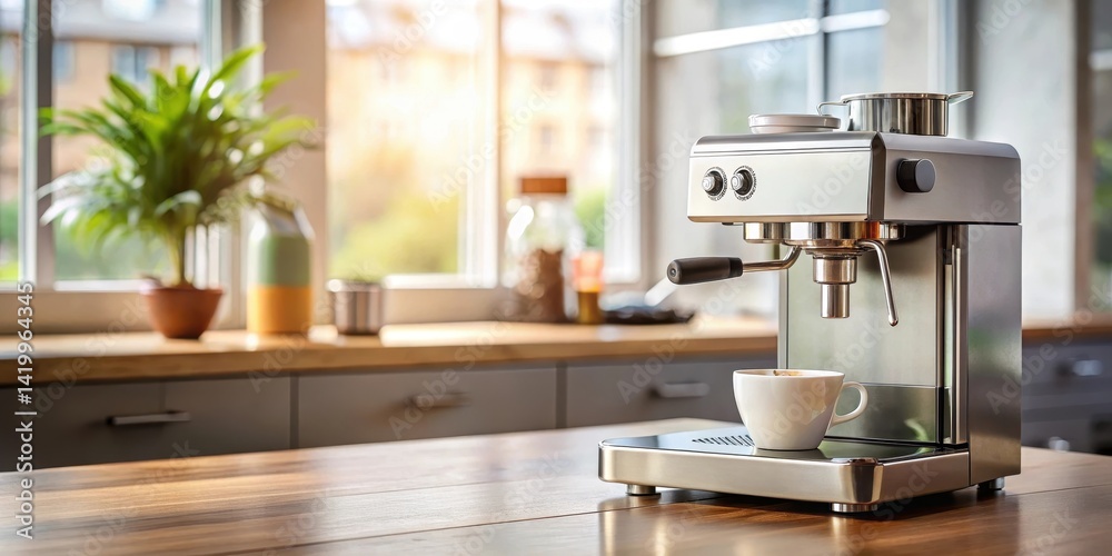 Fototapeta premium Coffee Machine on Counter, morning routine, beverage, morning routine