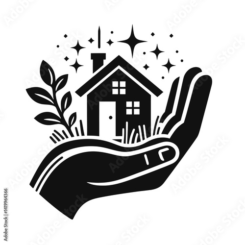 Tiny home inside a hand silhouette black color logo on white background (3) [Converted]