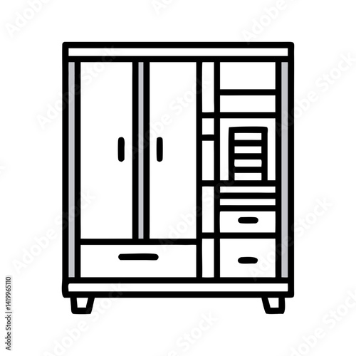 Wardrobe with Side Shelves Icon Representing Storage Furniture for Clothing and Organization