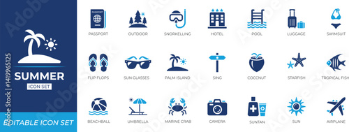 Summer icon set. Solid icon collection.