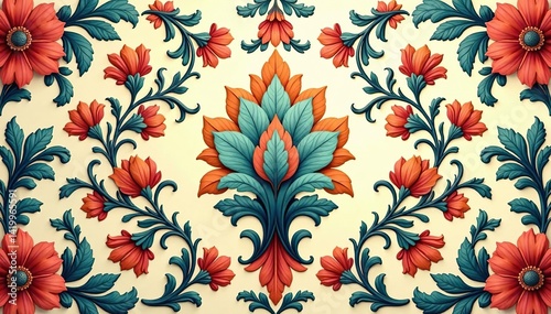 Intricate floral damask, elegant vintage style , antique, interior